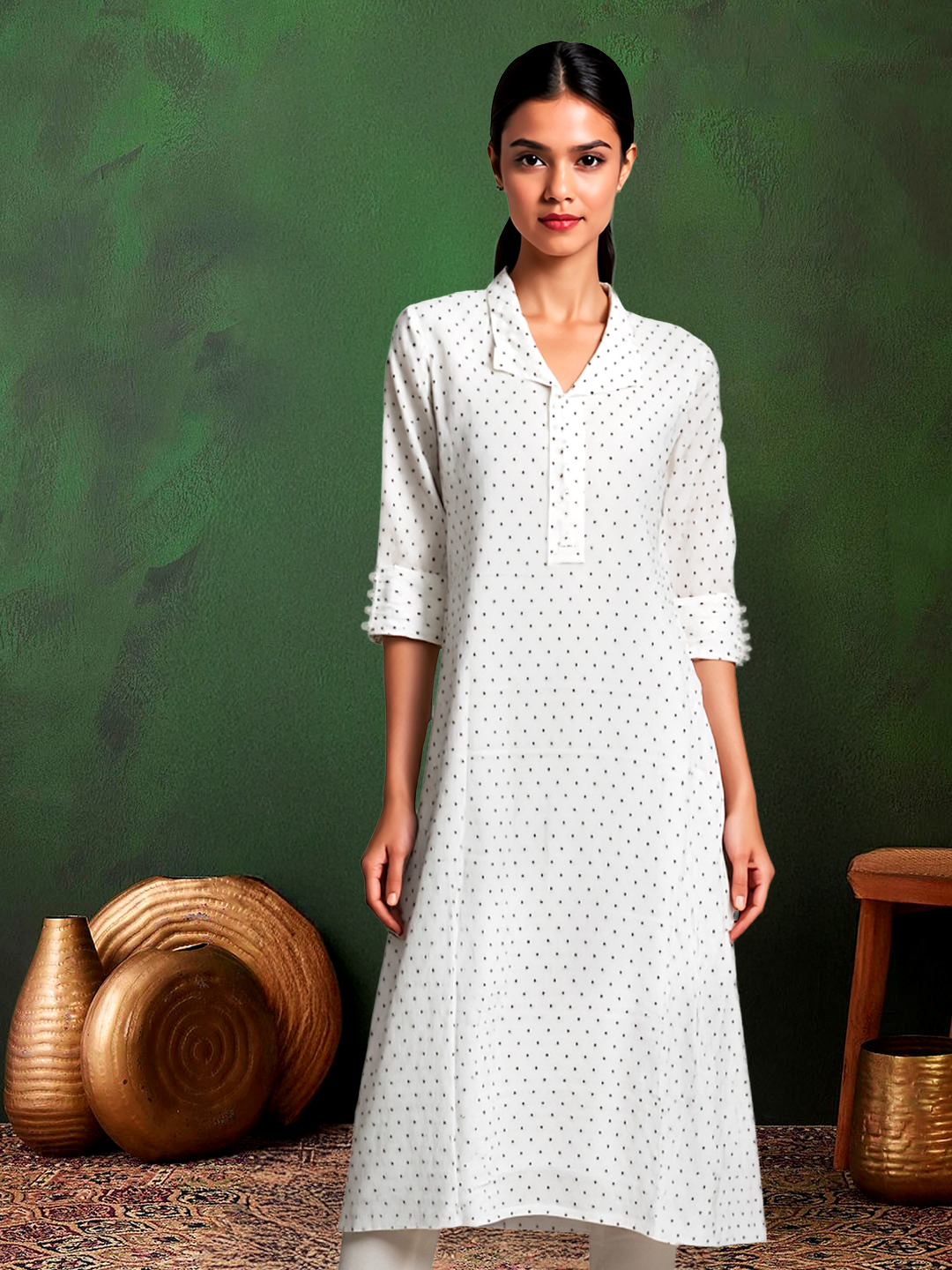 Picture of Elegant Polka Dot Printed Collar  Kurta